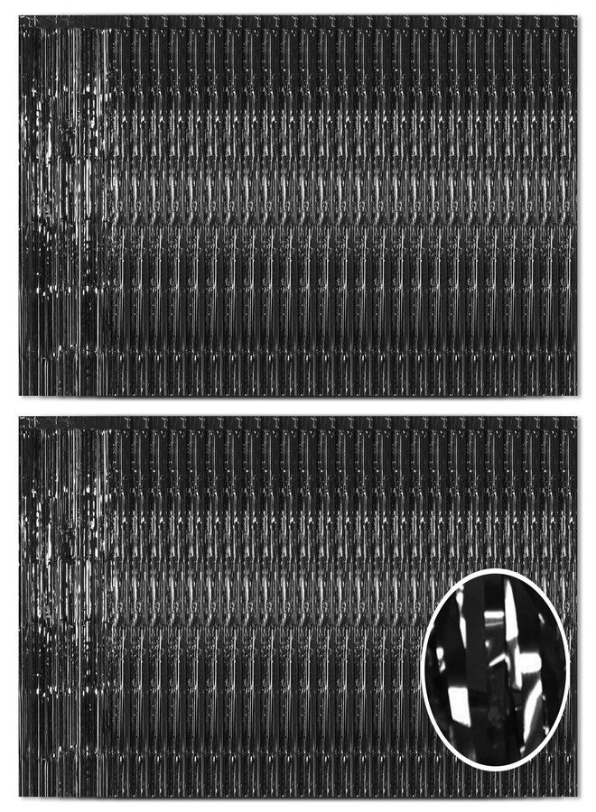 Ohiyoo Black Foil Fringe Curtains 50 Pack 3.2ft x 8.2ft Fringe Backdrop Curtains Metallic Tinsel Streamer Photo Backdrop for Birthday Party Decorations Halloween Christmas Party Supply (Black) - Image 1
